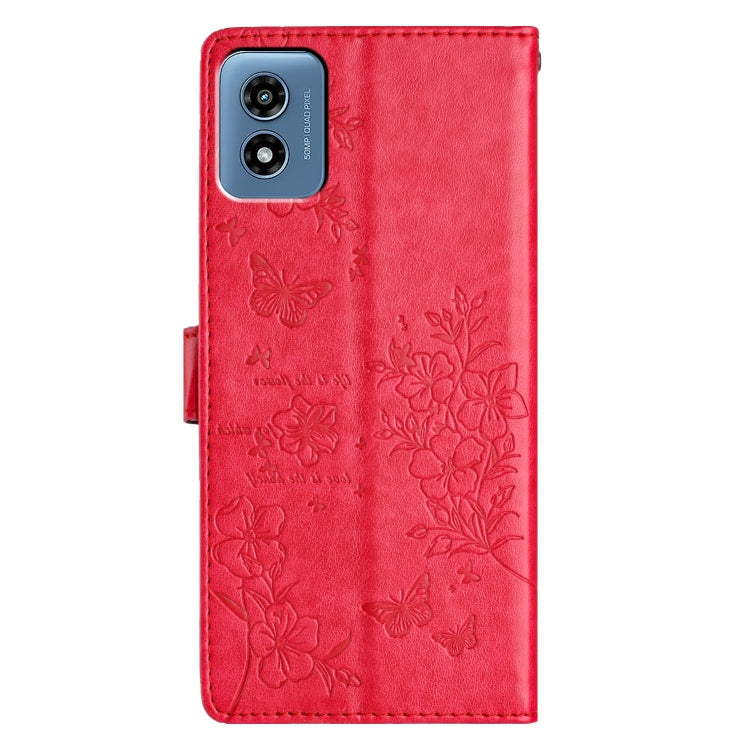 For Motorola Moto G Play 5G 2024 Butterflies and Flowers Leather Phone Case(Red) - Motorola Cases by buy2fix | Online Shopping UK | buy2fix