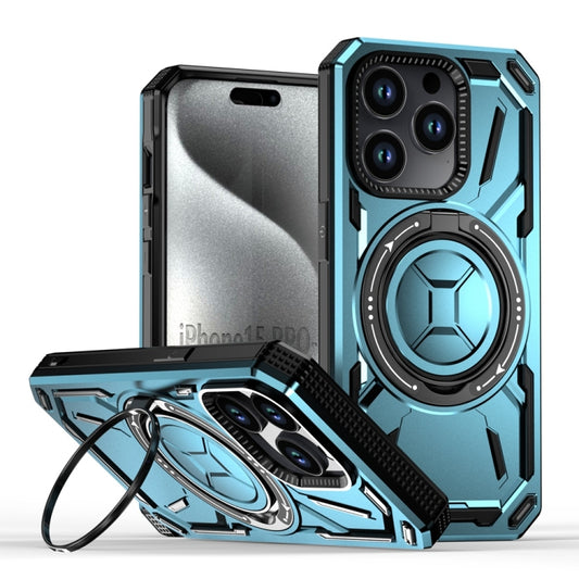 For iPhone 15 Pro Armor II Series MagSafe Magnetic Holder Phone Case(Light Blue) - iPhone 15 Pro Cases by buy2fix | Online Shopping UK | buy2fix