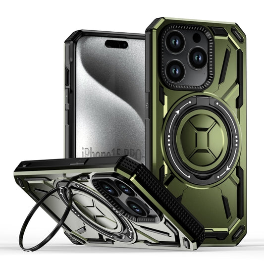 For iPhone 15 Pro Armor II Series MagSafe Magnetic Holder Phone Case(Army Green) - iPhone 15 Pro Cases by buy2fix | Online Shopping UK | buy2fix