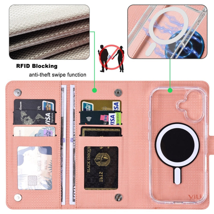 For iPhone 16 Plus ViLi GHA-C Series RFID MagSafe Magnetic Flip Leather Phone Case(Pink) - iPhone 16 Plus Cases by ViLi | Online Shopping UK | buy2fix