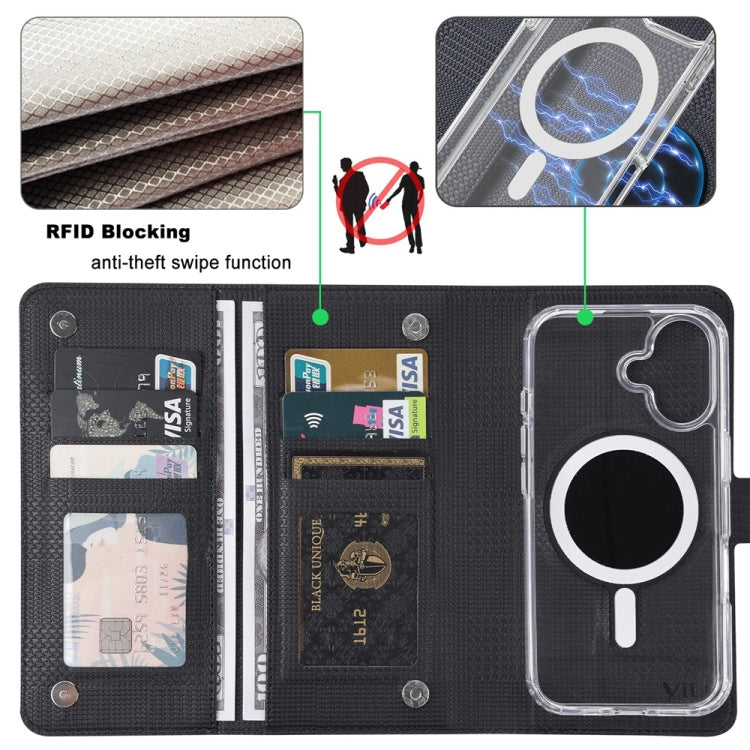 For iPhone 15 ViLi GHA-C Series RFID MagSafe Magnetic Flip Leather Phone Case(Black) - iPhone 15 Cases by ViLi | Online Shopping UK | buy2fix