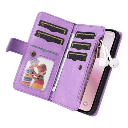 For iPhone SE 2024 Dual-color 9 Card Slots Zipper Wallet Leather Phone Case(Purple) - More iPhone Cases by buy2fix | Online Shopping UK | buy2fix