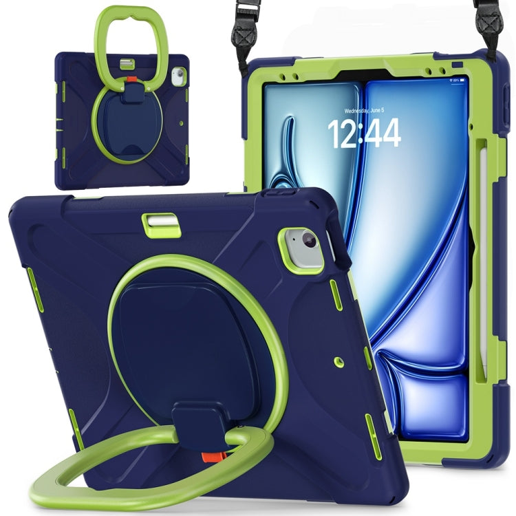 For iPad Air 13 2024 Silicone Hybrid PC Tablet Case with Holder & Shoulder Strap(Navy Blue Lime) - iPad Air 13 2024 Cases by buy2fix | Online Shopping UK | buy2fix