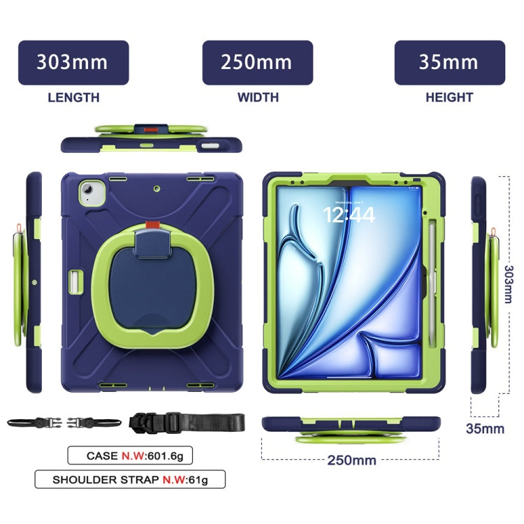 For iPad Air 13 2024 Silicone Hybrid PC Tablet Case with Holder & Shoulder Strap(Navy Blue Lime) - iPad Air 13 2024 Cases by buy2fix | Online Shopping UK | buy2fix