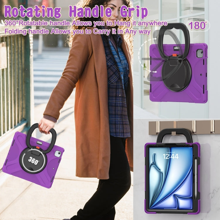 For iPad Air 13 2024 Silicone Hybrid PC Tablet Case with Holder & Shoulder Strap(Purple) - iPad Air 13 2024 Cases by buy2fix | Online Shopping UK | buy2fix