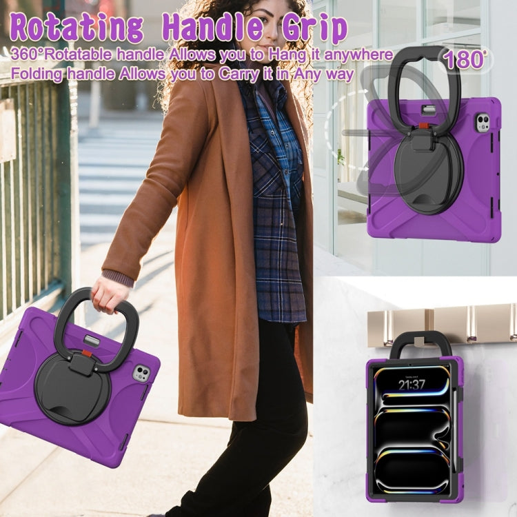 For iPad Pro 13 2024 Silicone Hybrid PC Tablet Case with Holder & Shoulder Strap(Purple) - iPad Pro 13 2024 Cases by buy2fix | Online Shopping UK | buy2fix