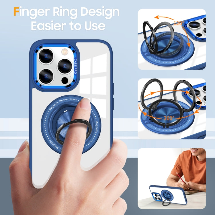 For iPhone 16 Pro Magnetic Rotating Ring Holder Phone Case(Dark Blue) - iPhone 16 Pro Cases by buy2fix | Online Shopping UK | buy2fix