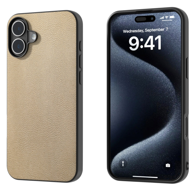 For iPhone 16 PU Leather Black Frame Full Coverage Phone Case(Gold) - iPhone 16 Cases by buy2fix | Online Shopping UK | buy2fix