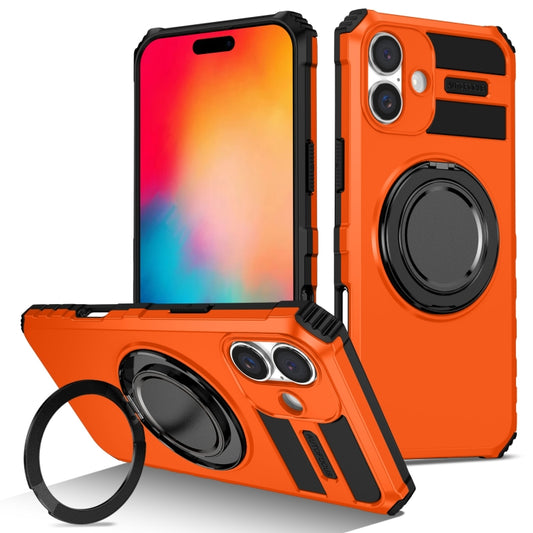 For iPhone 16 Rotating Magnetic Holder Phone Case(Orange) - iPhone 16 Cases by buy2fix | Online Shopping UK | buy2fix