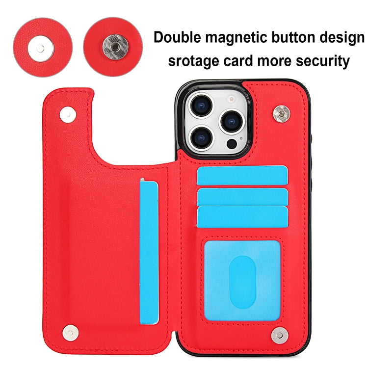 For iPhone 16 Pro Double Buckle Rhombic PU Leather Phone Case(Red) - iPhone 16 Pro Cases by buy2fix | Online Shopping UK | buy2fix