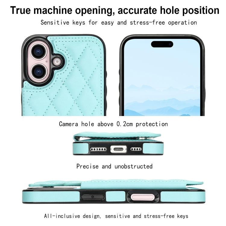 For iPhone 16 Double Buckle Rhombic PU Leather Phone Case(Blue) - iPhone 16 Cases by buy2fix | Online Shopping UK | buy2fix