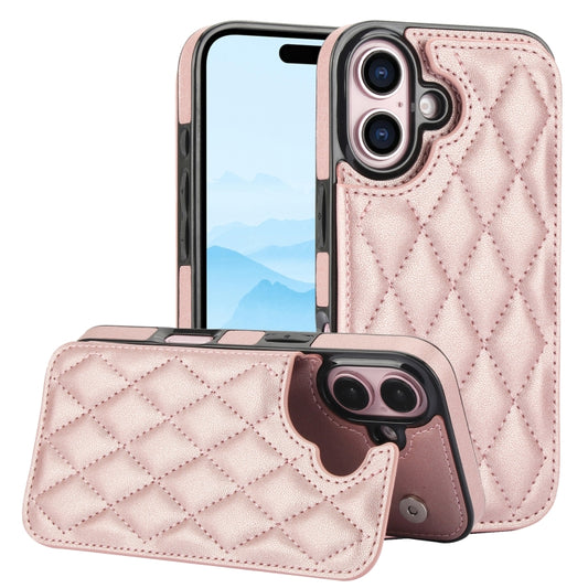 For iPhone 16 Double Buckle Rhombic PU Leather Phone Case(Rose Gold) - iPhone 16 Cases by buy2fix | Online Shopping UK | buy2fix