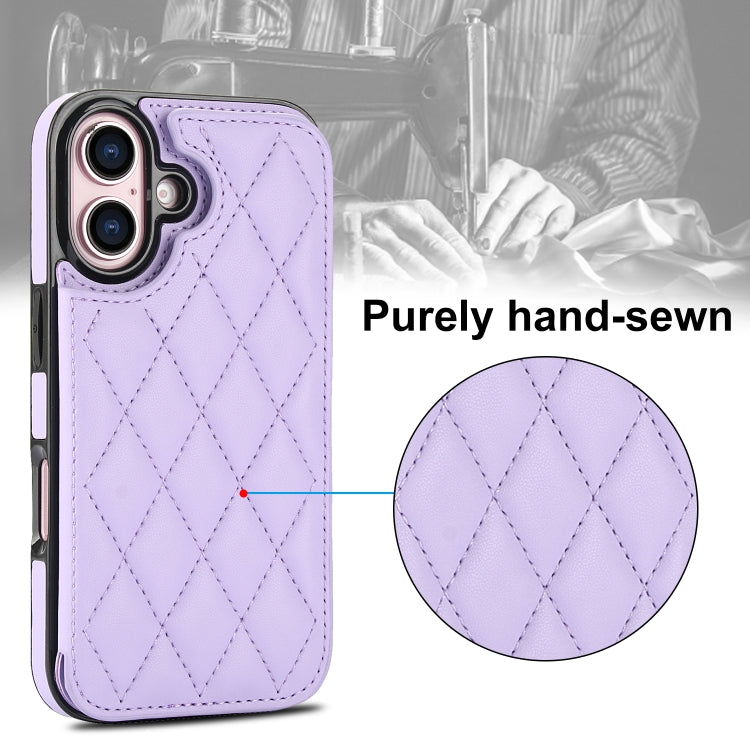 For iPhone 16 Double Buckle Rhombic PU Leather Phone Case(Purple) - iPhone 16 Cases by buy2fix | Online Shopping UK | buy2fix