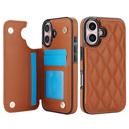 For iPhone 16 Double Buckle Rhombic PU Leather Phone Case(Brown) - iPhone 16 Cases by buy2fix | Online Shopping UK | buy2fix