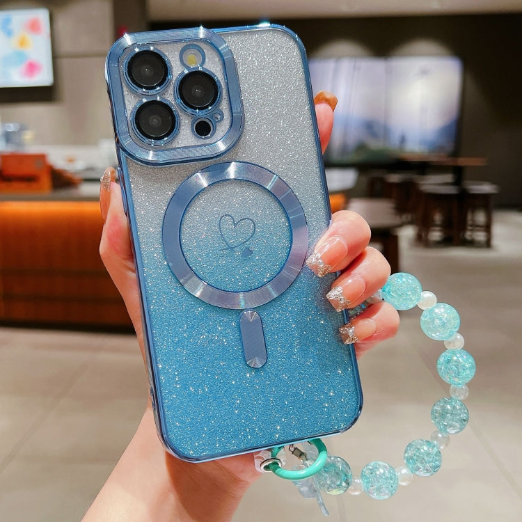 For iPhone 13 Pro Loves Gradient Glitter Bracelets Carbon Fiber Magsafe TPU Phone Case(Blue) - iPhone 13 Pro Cases by buy2fix | Online Shopping UK | buy2fix