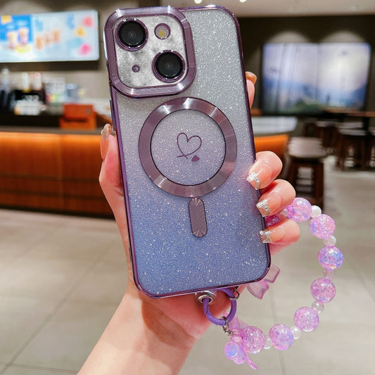 For iPhone 13 Loves Gradient Glitter Bracelets Carbon Fiber Magsafe TPU Phone Case(Purple) - iPhone 13 Cases by buy2fix | Online Shopping UK | buy2fix