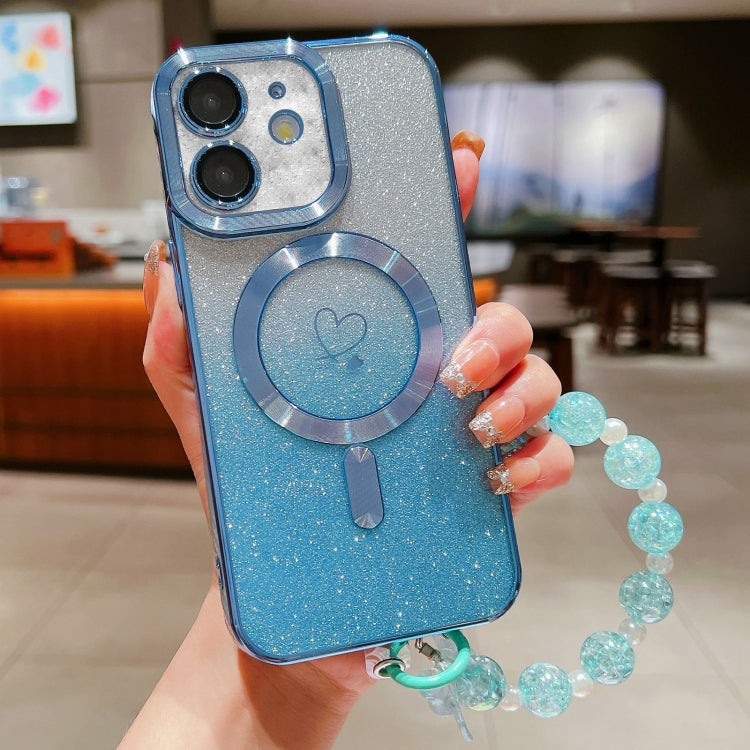 For iPhone 11 Loves Gradient Glitter Bracelets Carbon Fiber Magsafe TPU Phone Case(Blue) - iPhone 11 Cases by buy2fix | Online Shopping UK | buy2fix