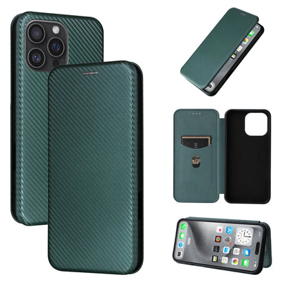 For iPhone 16 Pro Carbon Fiber Texture Flip Leather Phone Case(Green) - iPhone 16 Pro Cases by buy2fix | Online Shopping UK | buy2fix