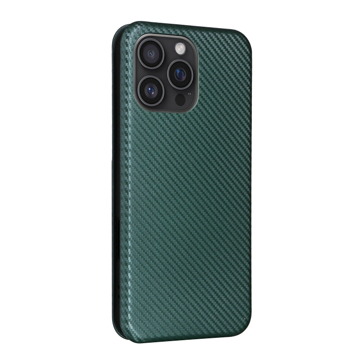 For iPhone 16 Pro Carbon Fiber Texture Flip Leather Phone Case(Green) - iPhone 16 Pro Cases by buy2fix | Online Shopping UK | buy2fix