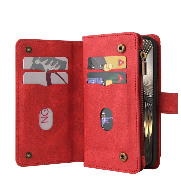 For Xiaomi Poco F6 Skin Feel Multi Card Slots Zipper Wallet Leather Phone Case(Red) - Xiaomi Cases by buy2fix | Online Shopping UK | buy2fix