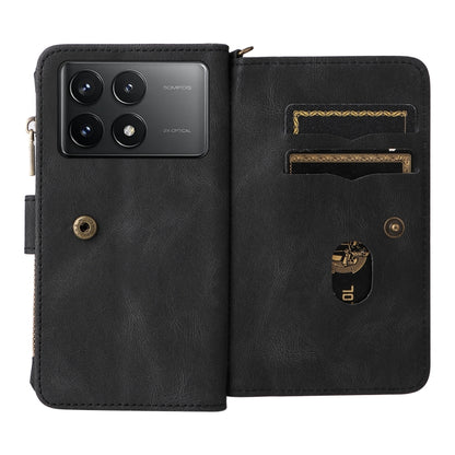 For Redmi K70 Skin Feel Multi Card Slots Zipper Wallet Leather Phone Case(Black) - K70 Cases by buy2fix | Online Shopping UK | buy2fix