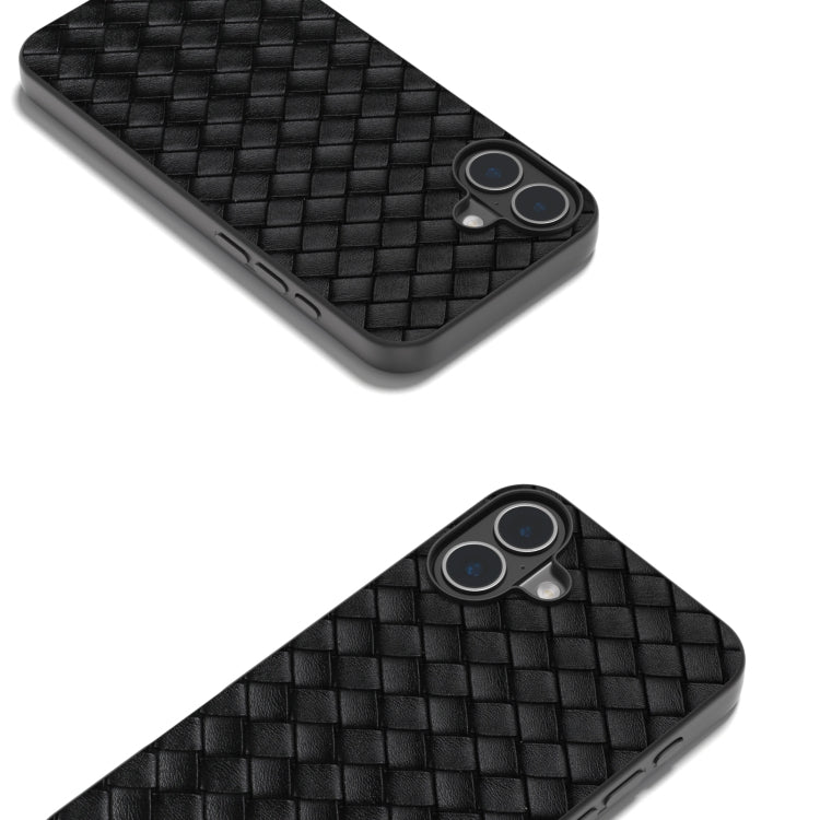 For iPhone 16 Plus Black Frame Woven Texture PU Phone Case(Black) - iPhone 16 Plus Cases by buy2fix | Online Shopping UK | buy2fix