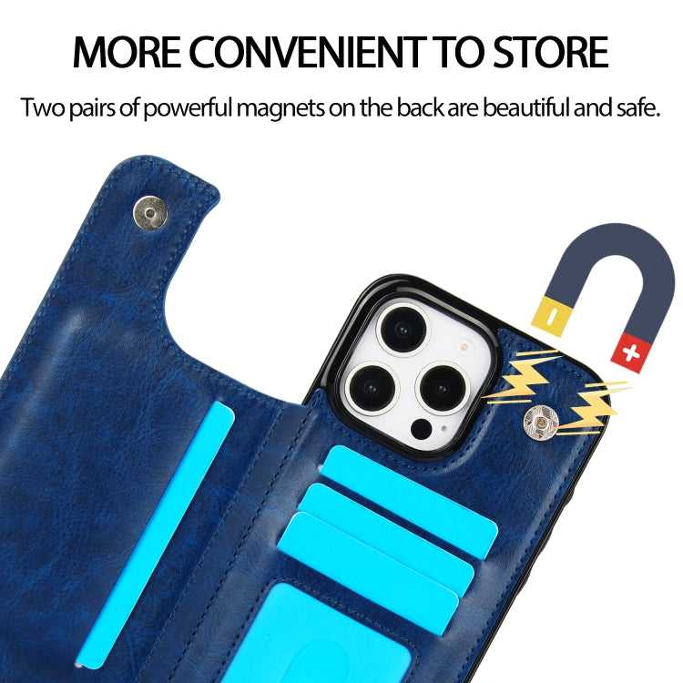 For iPhone 16 Pro Double Buckle Crazy Horse Texture PU Phone Case(Blue) - iPhone 16 Pro Cases by buy2fix | Online Shopping UK | buy2fix