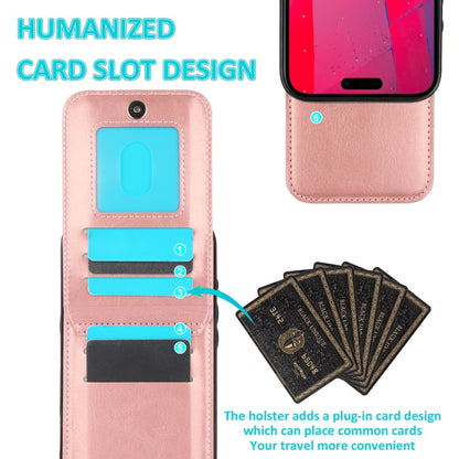 For iPhone 16 Pro Max Solid Color Card Slots Bracket PU Phone Case(Rose Gold) - iPhone 16 Pro Max Cases by buy2fix | Online Shopping UK | buy2fix