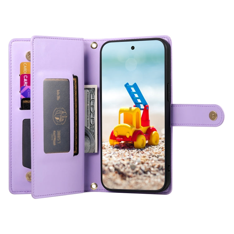 For Google Pixel 9 Pro XL Nine Card-slot Zipper Wallet Bag Leather Phone Case(Purple) - Google Cases by buy2fix | Online Shopping UK | buy2fix