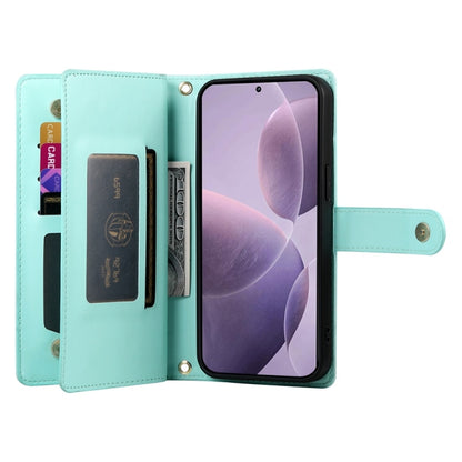 For Redmi K70 Nine Card-slot Zipper Wallet Bag Leather Phone Case(Mint Green) - K70 Cases by buy2fix | Online Shopping UK | buy2fix