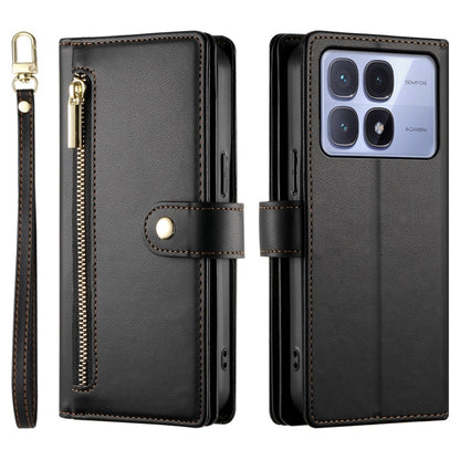 For Redmi K70 Ultra Nine Card-slot Zipper Wallet Bag Leather Phone Case(Black) - Xiaomi Cases by buy2fix | Online Shopping UK | buy2fix