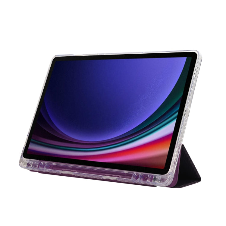 For Samsung Galaxy Tab S9 / S9 FE Carbon Fiber Clear Acrylic 3-Fold Leather Tablet Case(Purple) - Galaxy Tab S9 Cases by buy2fix | Online Shopping UK | buy2fix