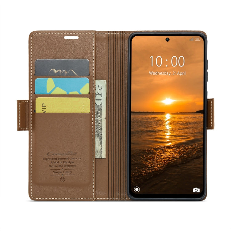 For Redmi 13 CaseMe 023 Butterfly Buckle Litchi Texture RFID Anti-theft Leather Phone Case(Brown) - Redmi 13 Cases by CaseMe | Online Shopping UK | buy2fix