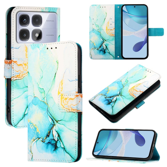 For Redmi K70 Ultra 5G Global PT003 Marble Pattern Flip Leather Phone Case(Green) - Xiaomi Cases by buy2fix | Online Shopping UK | buy2fix