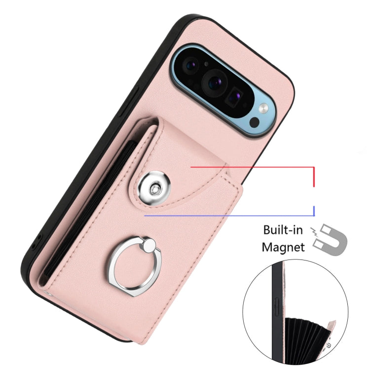 For Google Pixel 9 Pro XL Organ Card Bag Ring Holder Phone Case with Long Lanyard(Pink) - Google Cases by buy2fix | Online Shopping UK | buy2fix