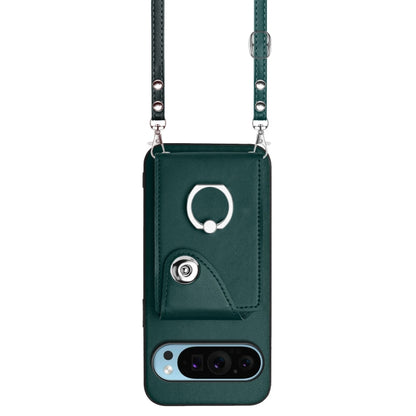 For Google Pixel 9 Pro XL Organ Card Bag Ring Holder Phone Case with Long Lanyard(Green) - Google Cases by buy2fix | Online Shopping UK | buy2fix