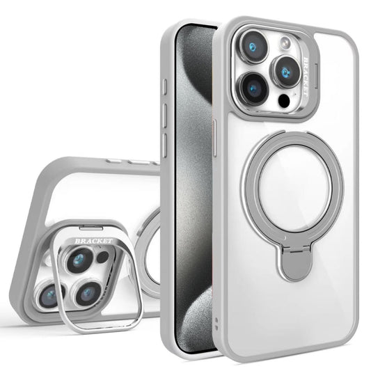 For iPhone 15 Pro Max Lens Protection & Ring Bracket MagSafe Phone Case(Grey) - iPhone 15 Pro Max Cases by buy2fix | Online Shopping UK | buy2fix