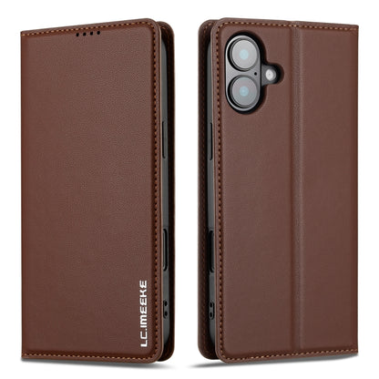 For iPhone 16 Plus LC.IMEEKE L1 Series Frosted Fine Texture PU Phone Case(Brown) - iPhone 16 Plus Cases by LC.IMEEKE | Online Shopping UK | buy2fix