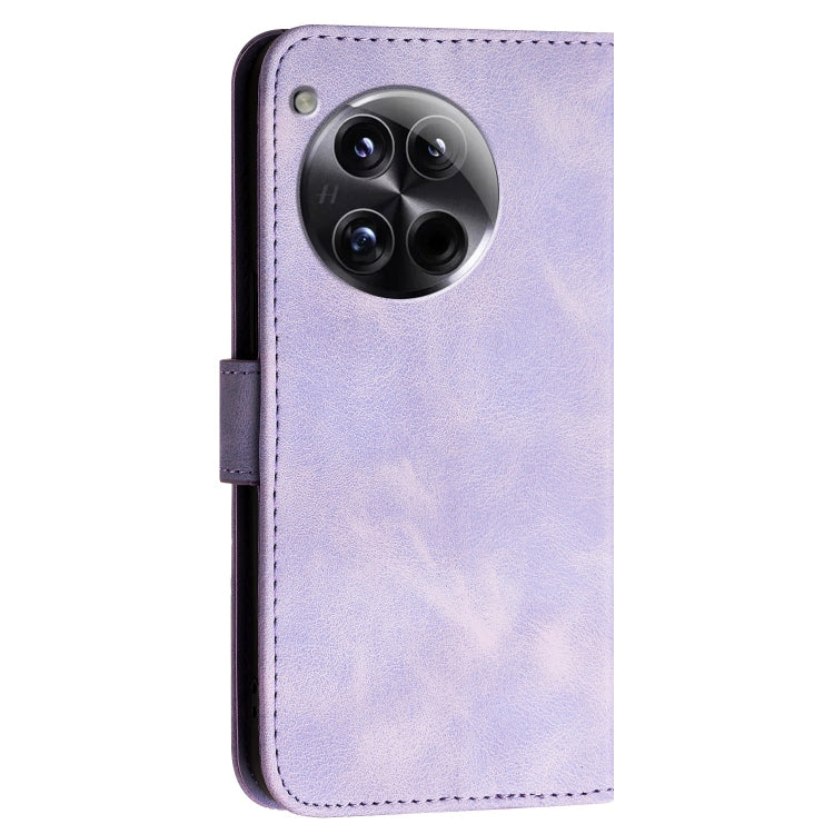 For OnePlus 12 YX0080 Grid Butterfly Embossed Pattern Flip Leather Phone Case with Lanyard(Light Purple) - OnePlus Cases by buy2fix | Online Shopping UK | buy2fix