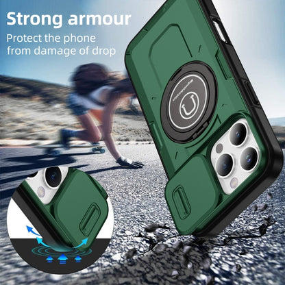 For iPhone 16 Pro Max Sliding Camshield TPU Hybrid PC Magnetic Holder Phone Case(Dark Green) - iPhone 16 Pro Max Cases by buy2fix | Online Shopping UK | buy2fix