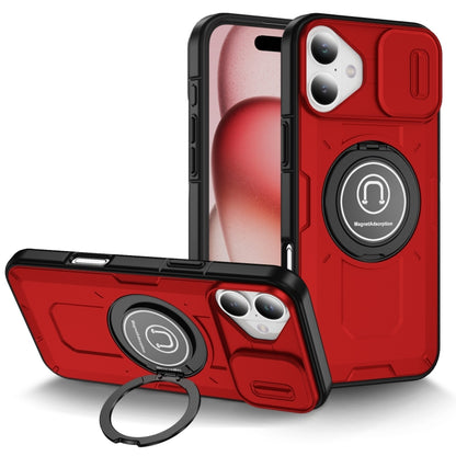 For iPhone 16 Plus Sliding Camshield TPU Hybrid PC Magnetic Holder Phone Case(Red) - iPhone 16 Plus Cases by buy2fix | Online Shopping UK | buy2fix