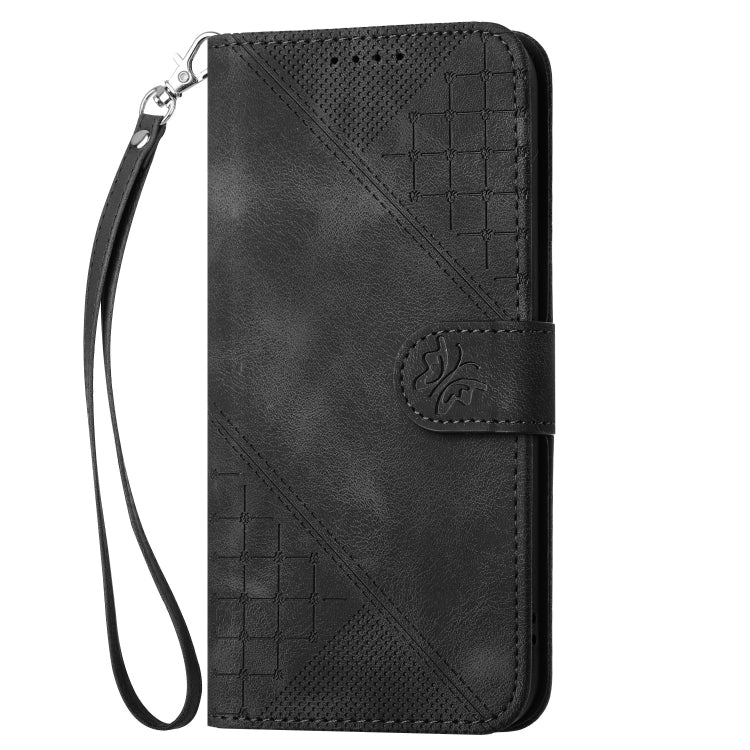 For iPhone 16 Pro YX0080 Grid Butterfly Embossed Pattern Flip Leather Phone Case with Lanyard(Black) - iPhone 16 Pro Cases by buy2fix | Online Shopping UK | buy2fix