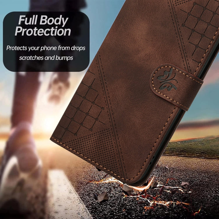 For iPhone 16 Pro YX0080 Grid Butterfly Embossed Pattern Flip Leather Phone Case with Lanyard(Coffee) - iPhone 16 Pro Cases by buy2fix | Online Shopping UK | buy2fix