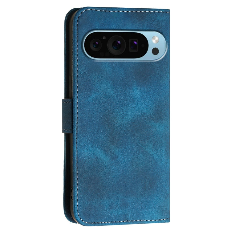 For Google Pixel 9 Pro XL YX0080 Grid Butterfly Embossed Pattern Flip Leather Phone Case with Lanyard(Dark Blue) - Google Cases by buy2fix | Online Shopping UK | buy2fix