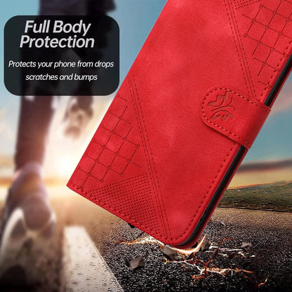 For Google Pixel 9 / 9 Pro YX0080 Grid Butterfly Embossed Pattern Flip Leather Phone Case with Lanyard(Red) - Google Cases by buy2fix | Online Shopping UK | buy2fix