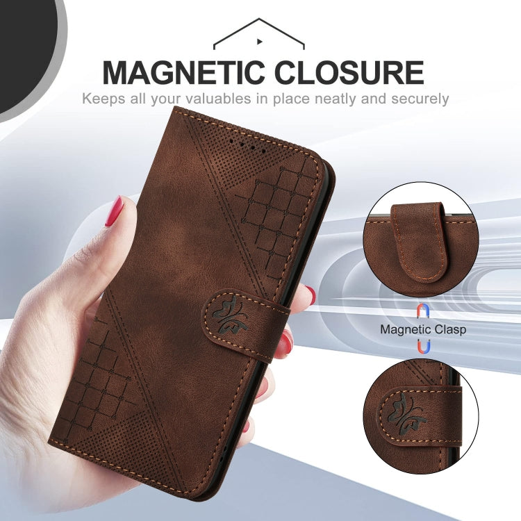 For Motorola Moto G Stylus 5G 2024 YX0080 Grid Butterfly Embossed Pattern Flip Leather Phone Case with Lanyard(Coffee) - Motorola Cases by buy2fix | Online Shopping UK | buy2fix