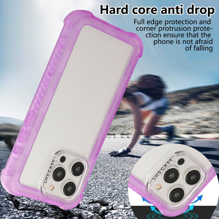 For iPhone 16 Transparent Matte TPU Hybrid PC 3-in-1 Phone Case(Purple) - iPhone 16 Cases by buy2fix | Online Shopping UK | buy2fix