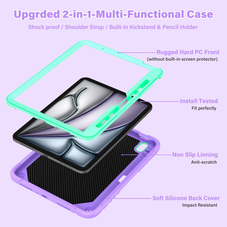 For iPad Air 11 2024 Kickstand PC Hybrid Silicone Tablet Case with Strap(Purple Mint) - iPad Air 11 2024 Cases by buy2fix | Online Shopping UK | buy2fix