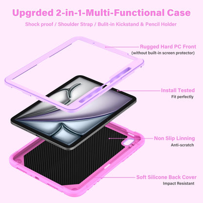 For iPad Air 11 2024 Kickstand PC Hybrid Silicone Tablet Case with Strap(Pink Purple) - iPad Air 11 2024 Cases by buy2fix | Online Shopping UK | buy2fix