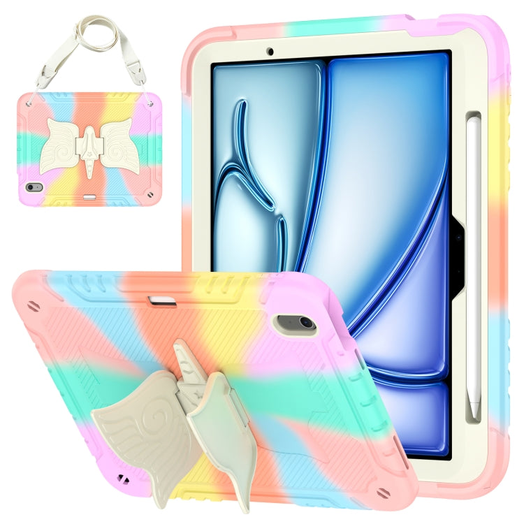 For iPad Air 11 2024 Kickstand PC Hybrid Silicone Tablet Case with Strap(Colorful Rose Gold) - iPad Air 11 2024 Cases by buy2fix | Online Shopping UK | buy2fix